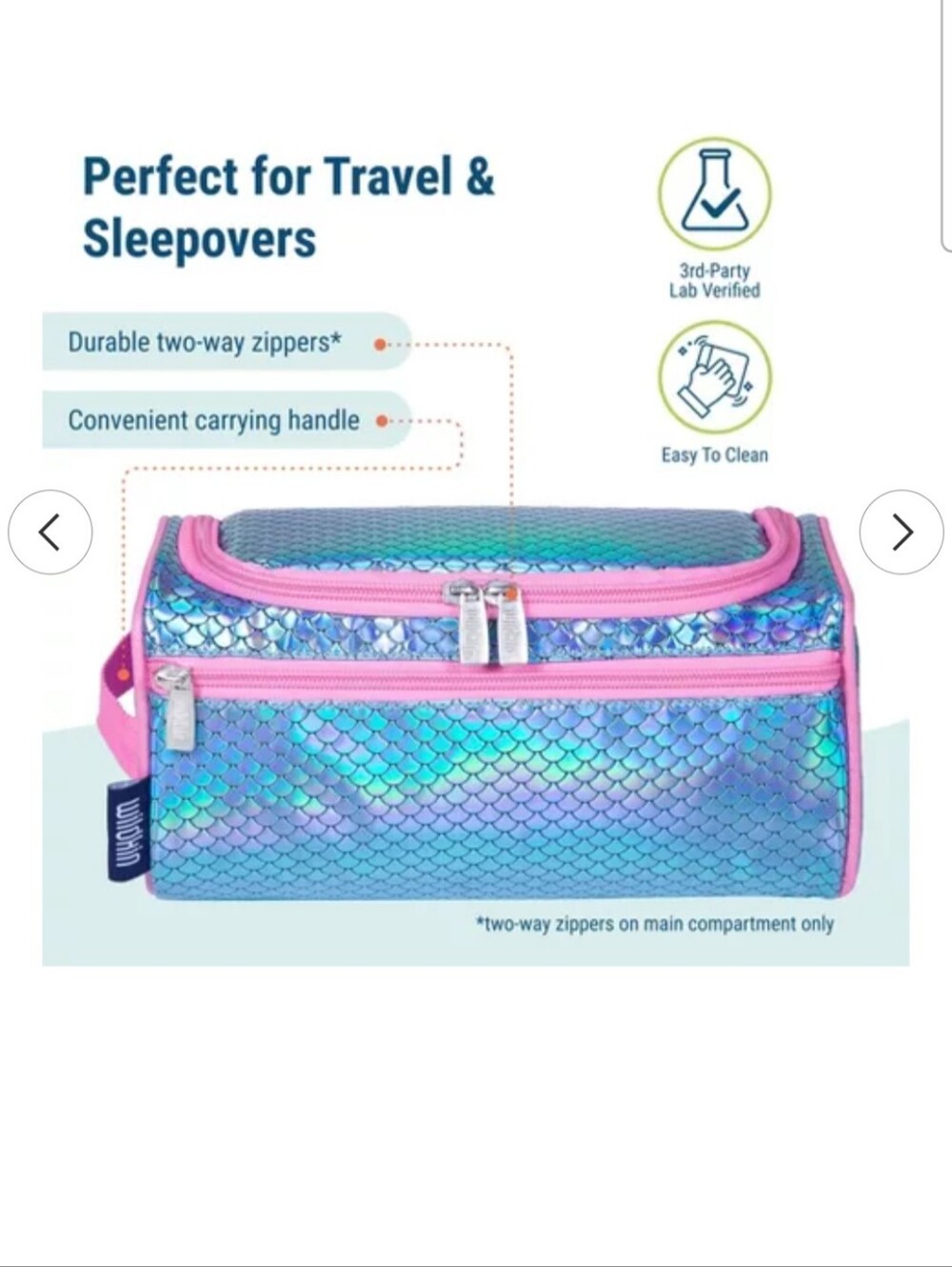 Wildkin Toiletry‎ Bag – Spacious & Durable Mermaid Scale Shiny Nwt